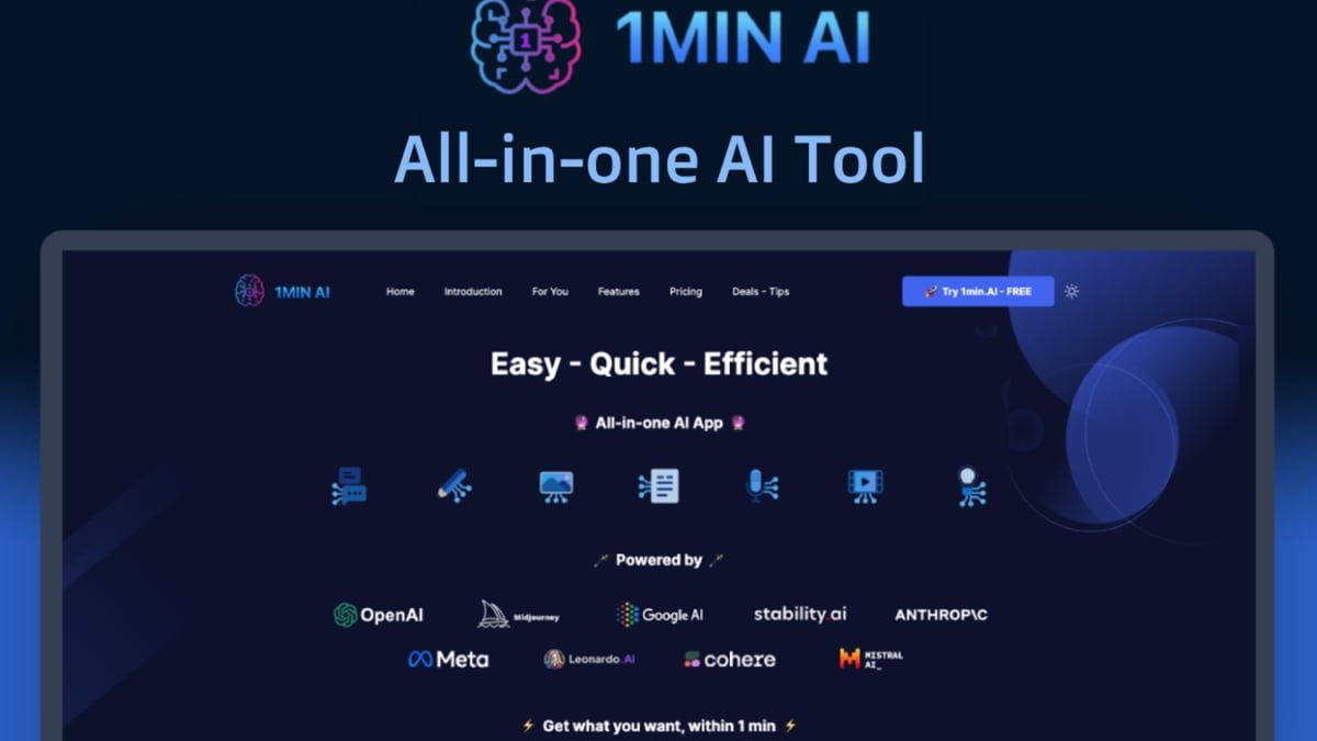 Get AI help from 1min.AI for life for $40